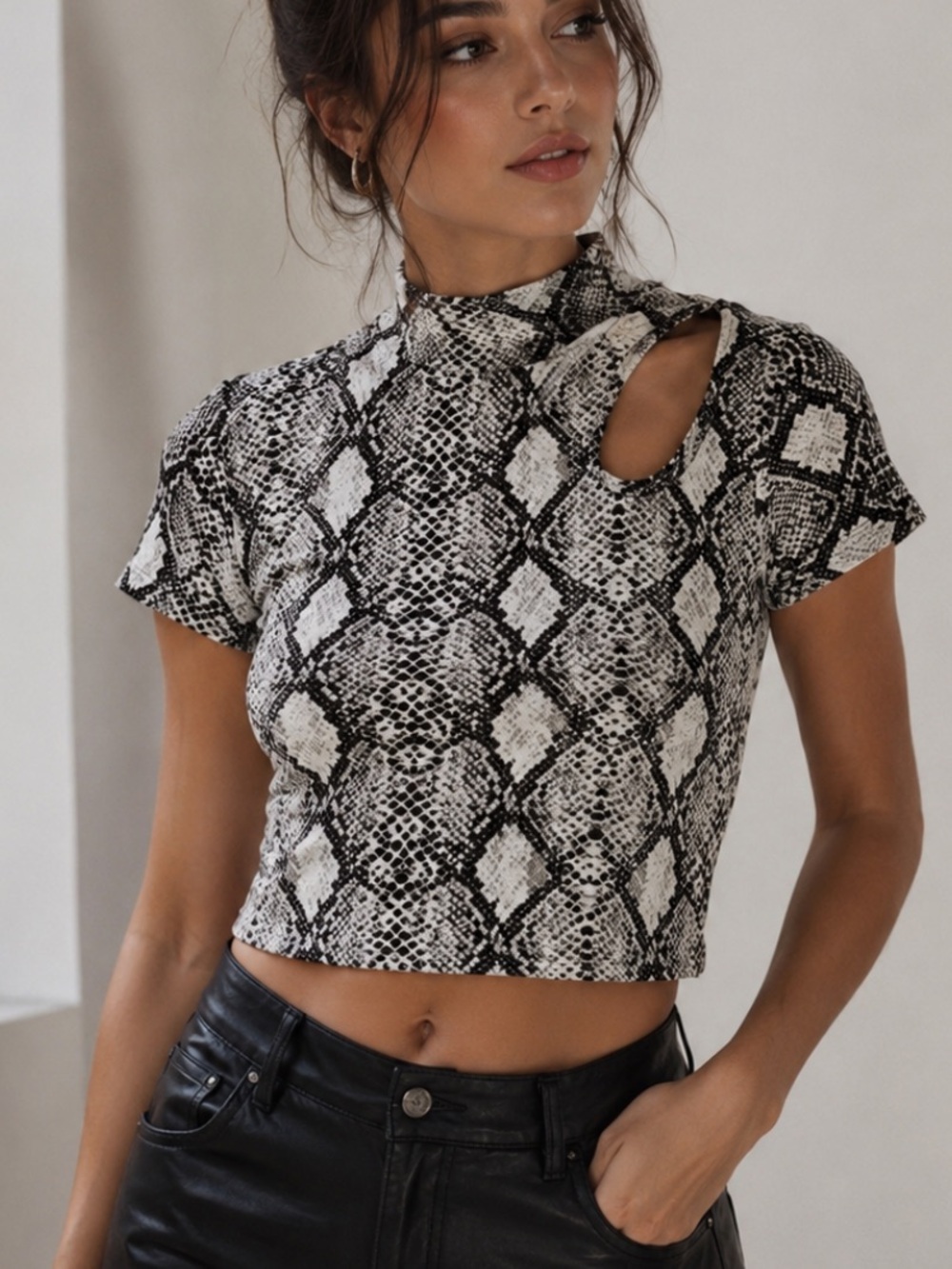 Caution To The Wind Snakeskin Animal Print Club Crop Top